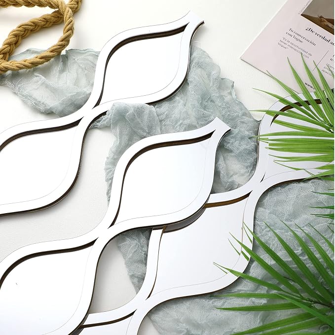 Yulejo 6 Pcs Acrylic Teardrop Mirror Decor Narrow Wall Decor Boho Vintage Wall - Image 3