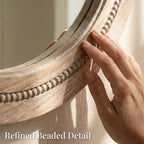 30" Round Solid Wood Mirror for Bathroom Vanity, Handcrafted Beaded Circle Wall - Image 3