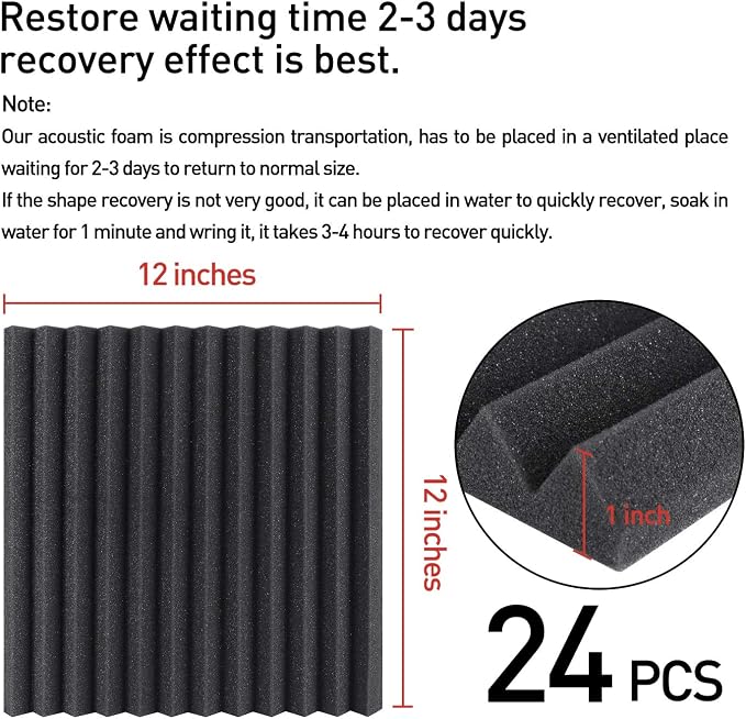 Focusound 24 Pack Acoustic Foam Panels 1" x 12" x 12" Sound Proof Foam Panles - Image 5