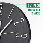 Wall Clock 12 Inch Silent Non-Ticking Imitation Wood Indoor Clock Round Black - Image 4