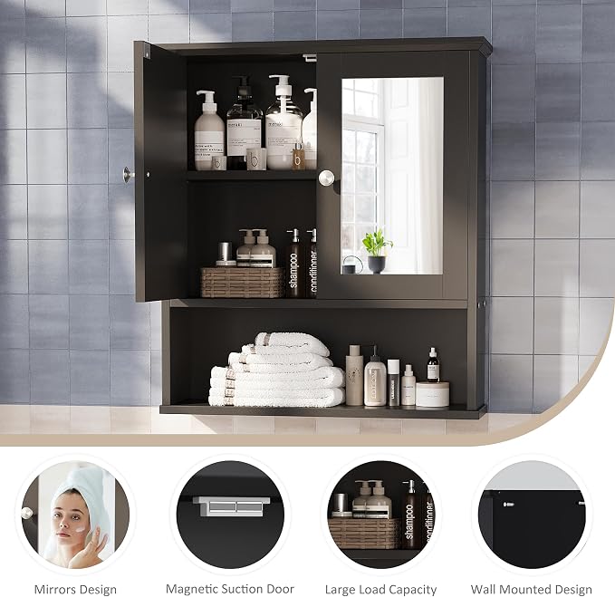 Bathroom Wall Cabinet with Mirror, Bathroom Mirror Cabinet Wall Mounted - Image 5