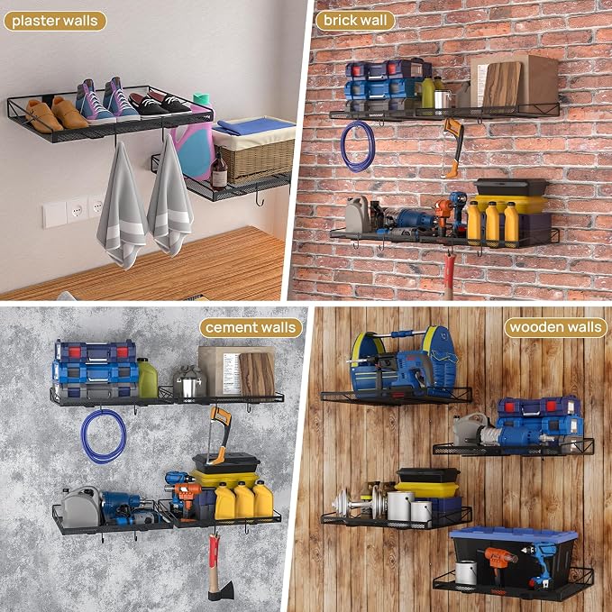 2 Pack Garage Wall Shelf, Garage Wall Mounted Shelving, Heavy Duty Floating - Image 9