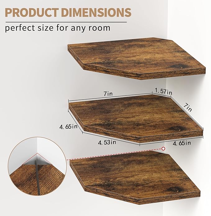 Fun Memories Corner Shelf Wall Mount, Floating Corner Shelves, Rustic Wood Wall - Image 3