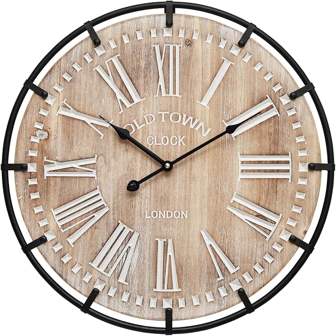 20 Inch Grand Farmhouse Wall Clock, Vintage-Inspired Wood & Metal Design - Image 8