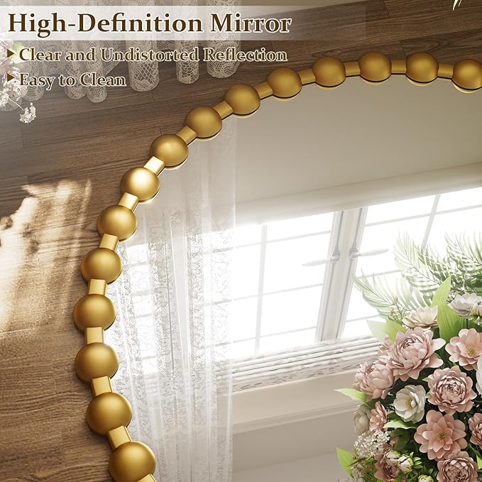 Easly Round Mirror for Wall, 24 Inch Gold Beaded Frame Decorative Vanity Mirror - Image 5