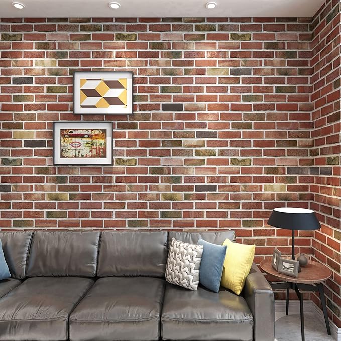 Art3d 20-Pack 105 Sq.Ft Faux Brick 3D Wall Panels Peel and Stick in Red Brown - Image 2