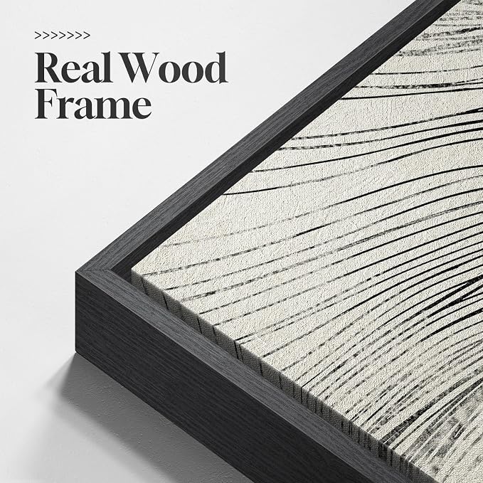 Large Framed Neutral Modern Abstract Wall Art, 3 Piece Black and Beige Canvas - Image 5
