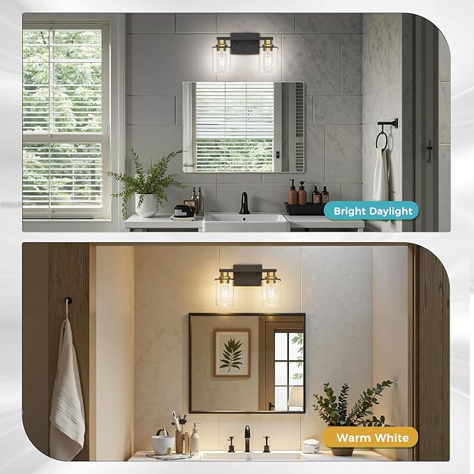 DORESshop Bathroom Light Fixtures, 2-Light Black and Gold Bathroom Lights Over - Image 3