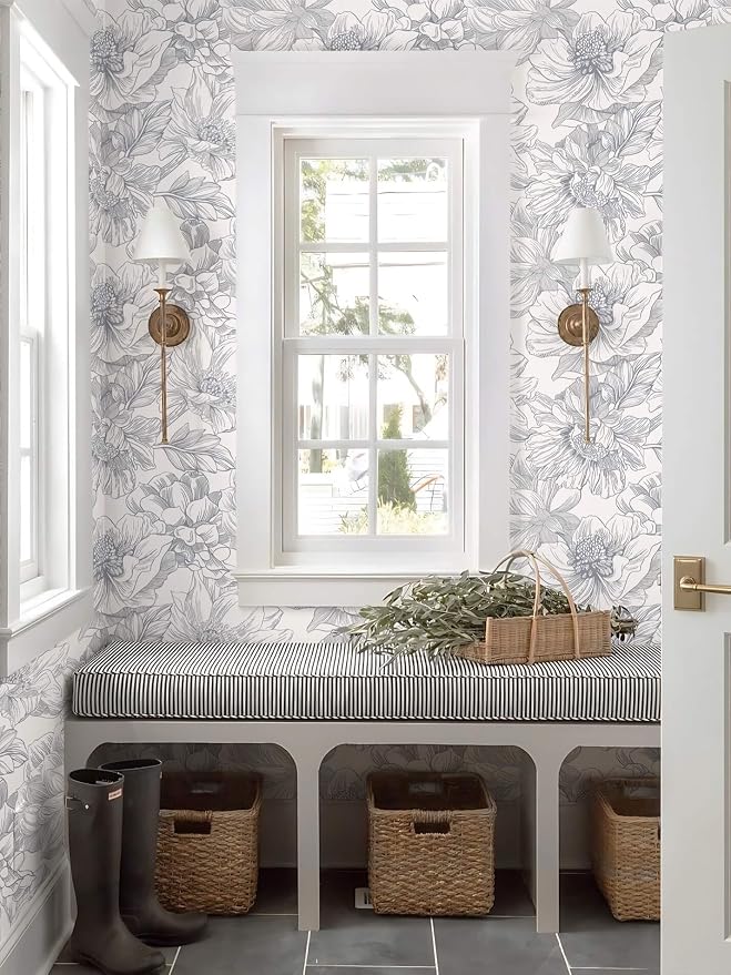 Ismoon Vintage Floral Wallpaper Peel and Stick Beige and Gray Contact Paper - Image 4