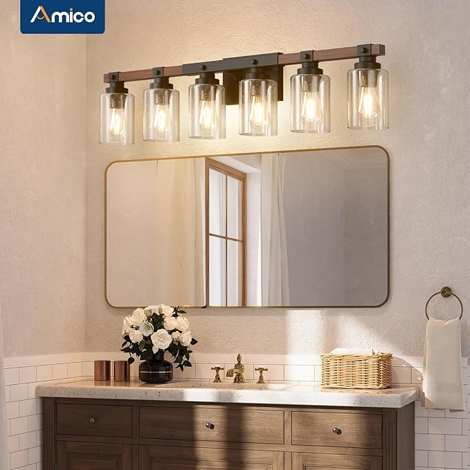 Amico Farmhouse Bathroom Vanity Light Fixtures, Rustic 6-Light Industrial - Image 2