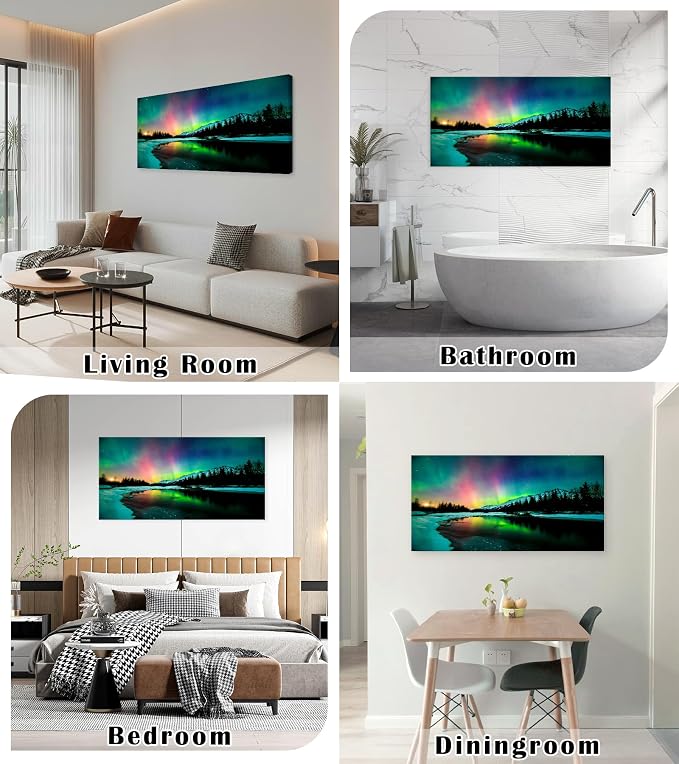 Cao Gen Decor Art S01998 Wall Art Aurora scenery Painting on Canvas Stretched - Image 2