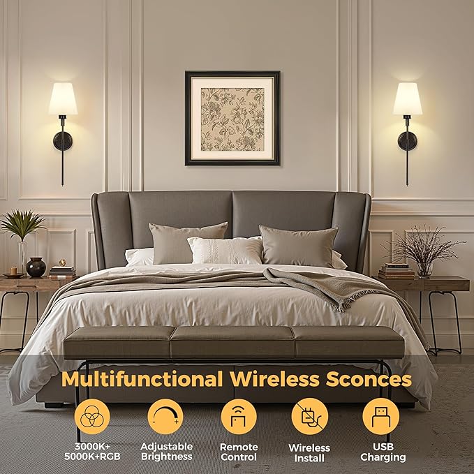 DORESshop Battery Operated Wall Sconce Set of 2, Wireless Wall Light Easy to - Image 5