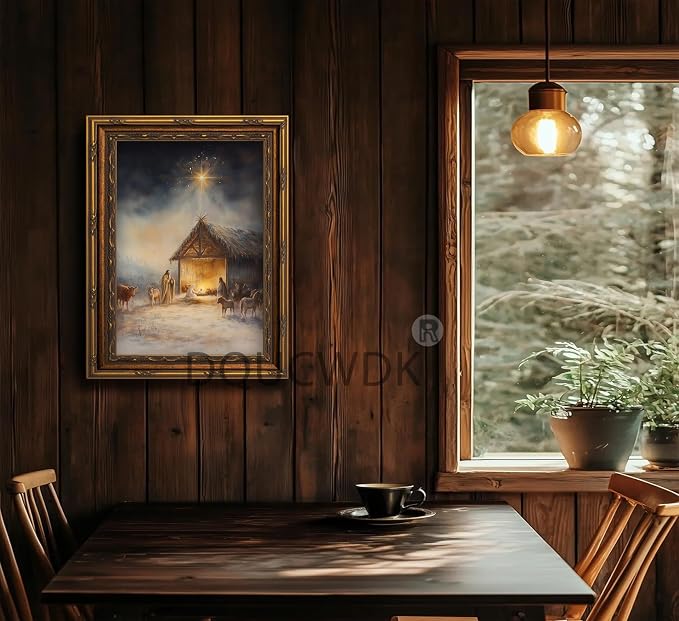 Vintage Nativity Scene Gold Framed Wall Art Birth of Jesus Christmas Christian - Image 8