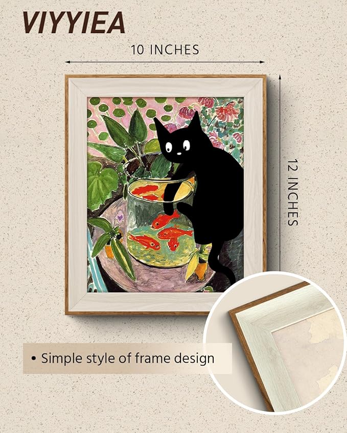 VIYYIEA Framed Wall Art for Living Room, Funny-【Fishing Cat】, 12L x 10W - Image 2
