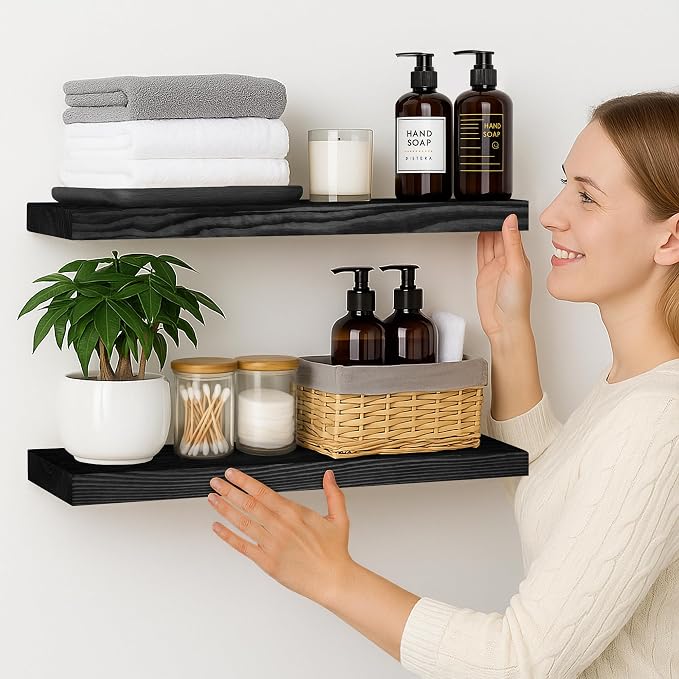 BGMG Wood Floating Shelves for Wall 24 inch, Solid Wood Wall Mount Shelves for - Image 2
