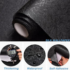 Cohoo Home 512inL 15.7inW Black Silk Peel and Stick Wallpaper - Image 3