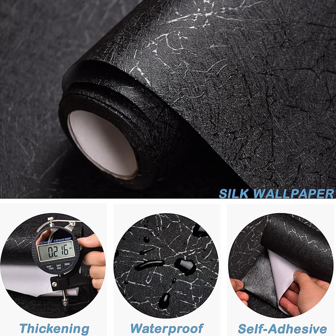 Cohoo Home 512inL 15.7inW Black Silk Peel and Stick Wallpaper - Image 3
