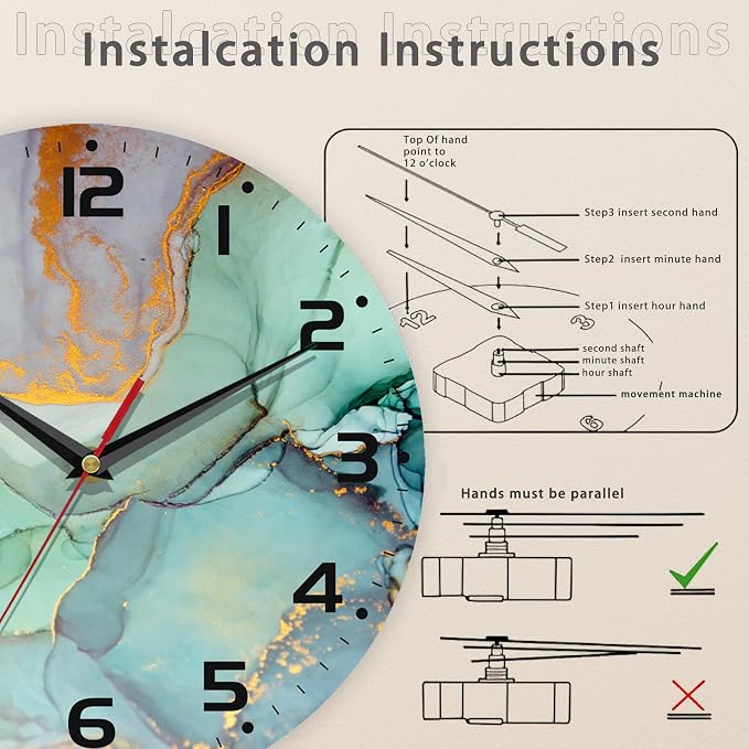 Watercolor Abstract Painting Marble Wall Clock Vintage Wooden Wall Clock Silent - Image 4
