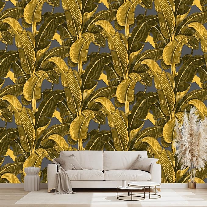 Vintage Gold Banana Leaf Bathroom wallpeper Living Room Bedroom Tropical Plant by WXHFM