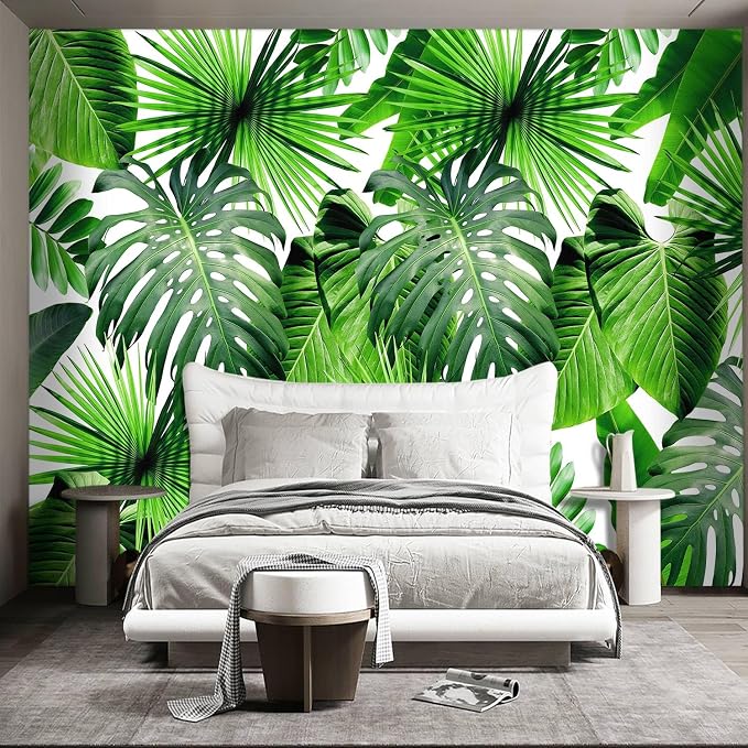 Tropical Green Botanical Leaf Wallpaper Bedroom Plant Mural Room Decor Living - Image 2