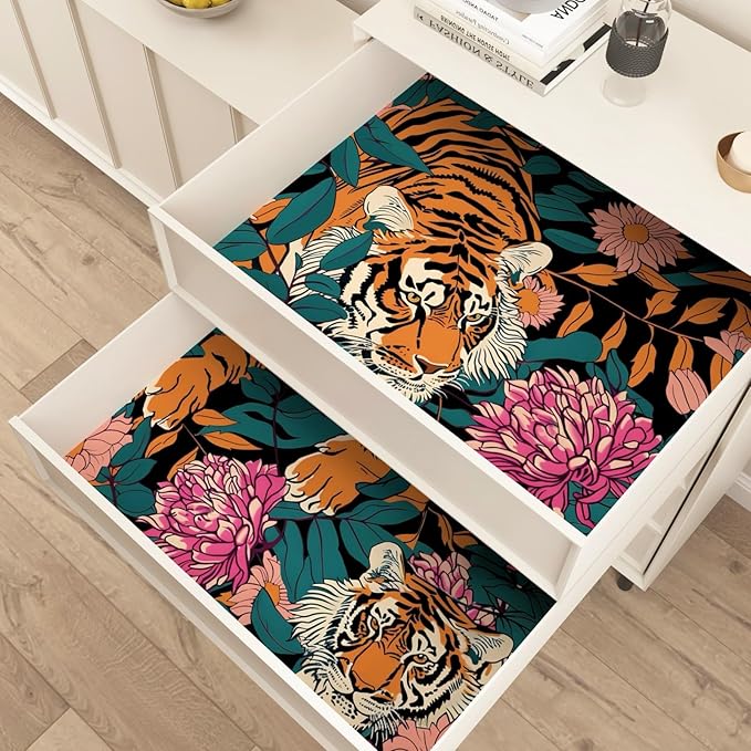 BOKEBEVE Tiger Wallpaper Peel and Stick Vintage Floral Contact Paper Retro Boho - Image 5