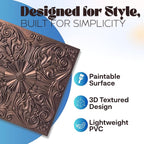 Art3d 12-Pack PVC Drop Ceiling Tiles, 2ft x 2ft, Floral Rose Copper - Image 3
