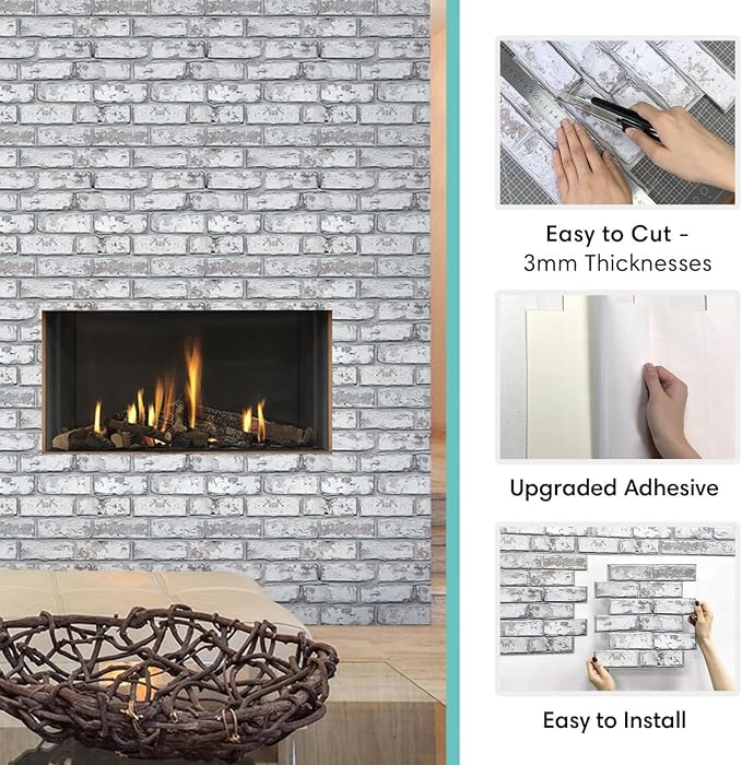 Commomy 10 Pcs 3D Faux Brick Wall Panels -11.8"X11.8" Small Size PVC Grey - Image 6