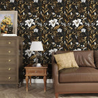 Laatse White Floral Wallpaper Peel and Stick, Dark Golden Botanical Wall Paper - Image 4