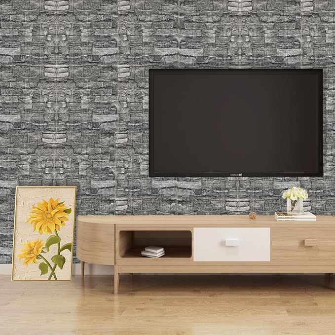 3D Wall Panels Peel and Stick in Black Grey Stone, Textured Faux Brick Wall - Image 7