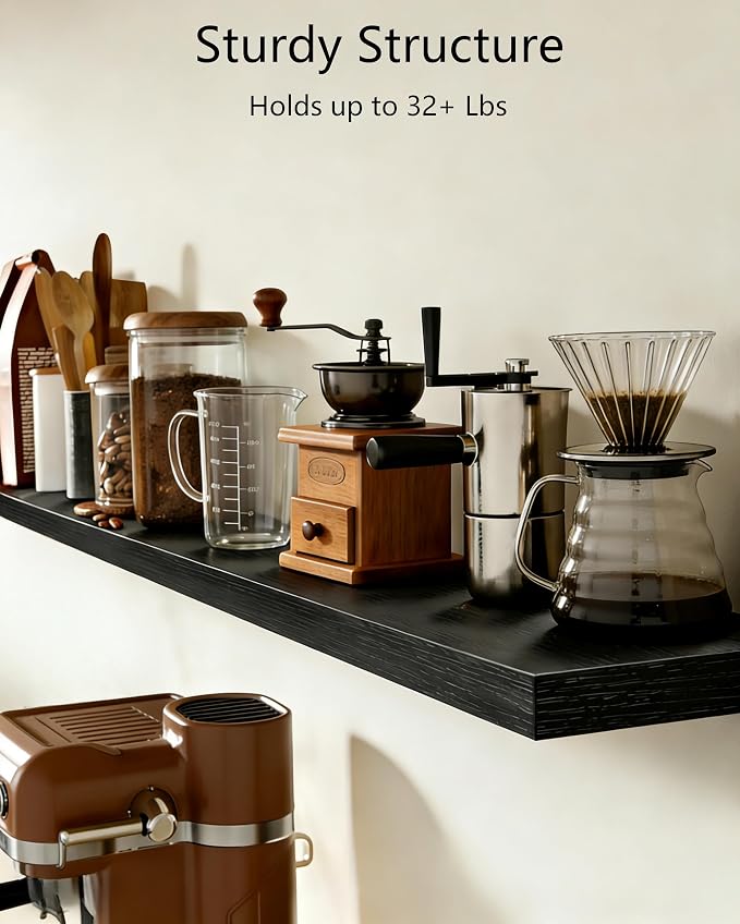 Vervida® Black Floating Shelves, 47.2 in W x 9.3 in D Wall Mounted Wood Shelves - Image 3
