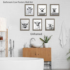 SEHSUVC Funny Bathroom Cow Posters Wall Art Set of 9, Vintage Black and White - Image 7