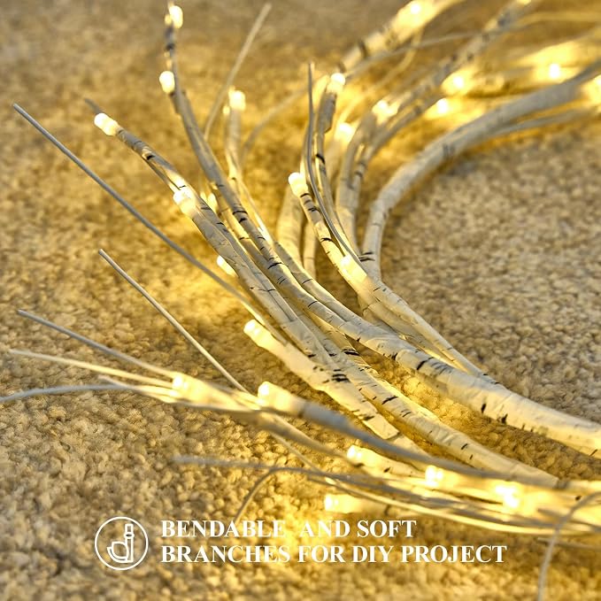 White Birch Garland with Lights 6ft 72LED, Battery Operated Twig Vine with Timer - Image 3