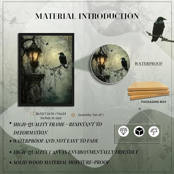Gothic Decor Framed Wall Art, Vintage Dark Academia Canvas Prints, Horror - Image 5