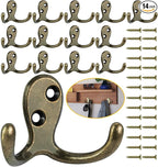 Homanu 14 Pack Coat Hooks, Heavy Duty Double Prong Coat Hooks Wall Mounted by Homanu