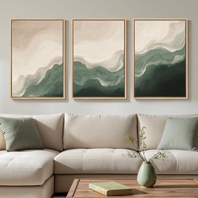 Framed Green and Beige Abstract Wall Art Set of 3, Modern Neutral Canvas Prints - Image 5