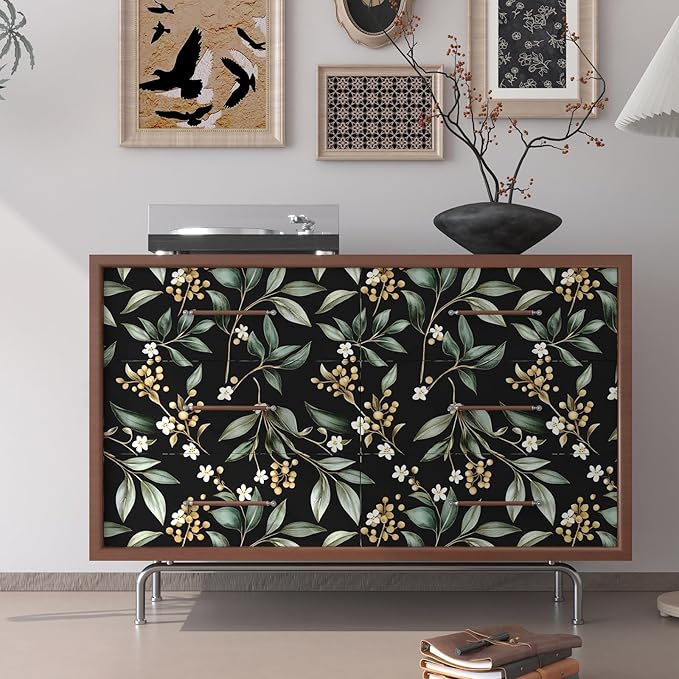 Extra Long Dark Peel and Stick Wallpaper 17.5" x 393" – Vintage Floral Green - Image 3