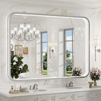 LED Bathroom Mirror with Lights, 43x36 Inch Brushed Silver Framed Lighted by FTOTI