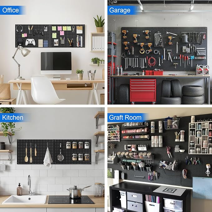 Peg Board, 4 Pack Metal Pegboard Panels Black Pegboards Wall Organizer - Image 8