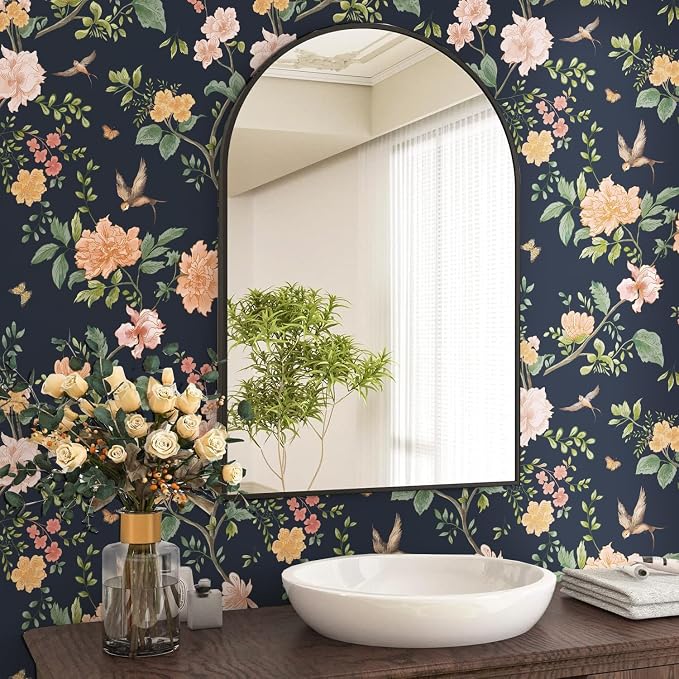 Froluya Dark Blue Floral Peel and Stick Wallpaper Vintage Floral Contact Paper - Image 6