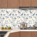 Beige Wallpaper Peel and Stick Blue Floral Bird Vintage Contact Paper 17.5" x - Image 2
