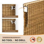 LazBlinds No Tools No Drill Cordless Bamboo Roman Shades, Custom Light - Image 3