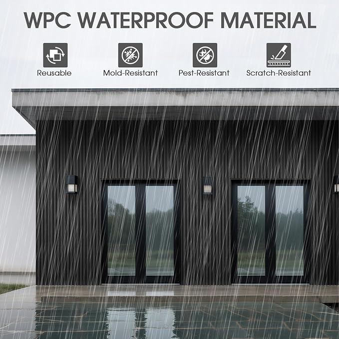 WPC Slat Wall Panels 16 Pack 48" x 6", Waterproof Fluted Wall Paneling - Image 2