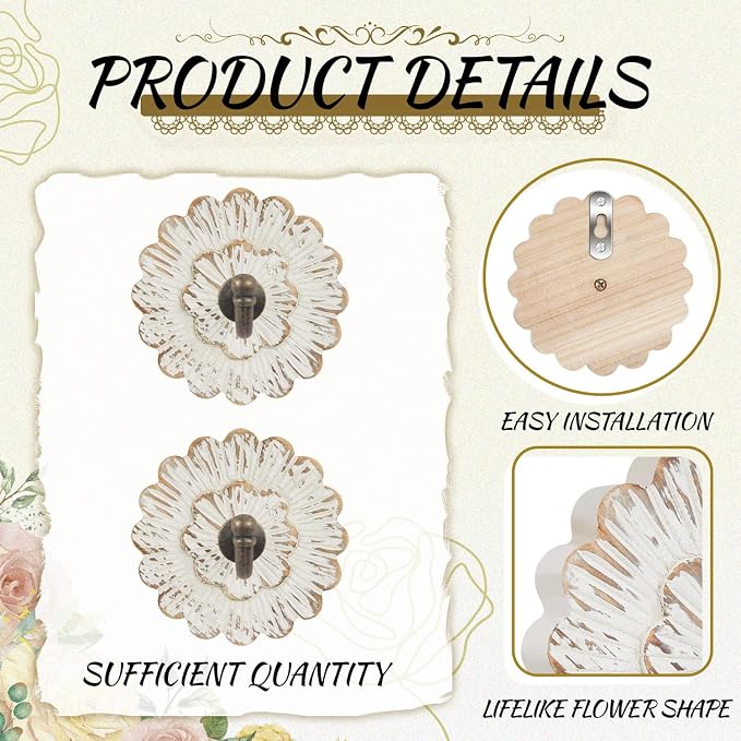 Weysat 2 Pcs Vintage Hooks for Wall Wood Farmhouse Towel Hooks Shabby Chic Wall - Image 3