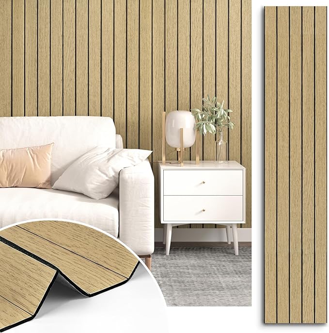 Oak Brown Wood Wall Panels Peel and Stick Fluted Slat Wall Paneling Flexible by STICKEEP