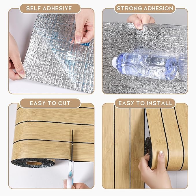 VEELIKE Natural Bamboo Slat Wall Panels Peel and Stick 3D Textured Wood Grain - Image 8