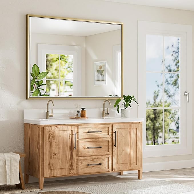 48 x 36 Gold Bathroom Mirror, Brushed Gold Beveled Bathroom Mirror, - Image 6