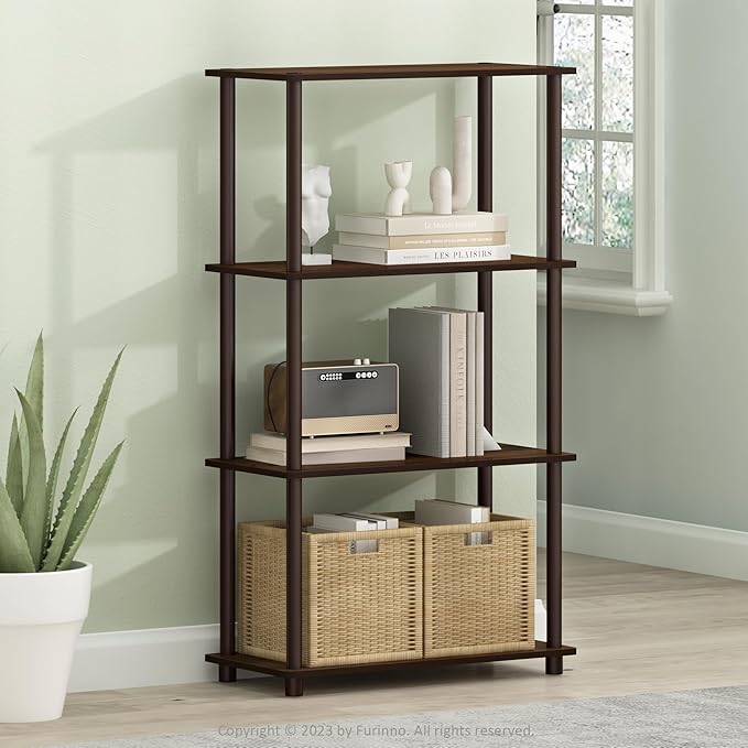 Furinno TURN-N-TUBE Storage Shelves, 4-Tier Toolless Book Shelf, Corner Shelf - Image 2