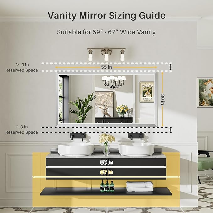 55x30 Inch Brushed Silver Bathroom Mirror - Image 2