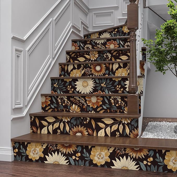 Extra Long Vintage Wallpaper Peel and Stick, 17.5" x 393" Boho Dark Floral - Image 4