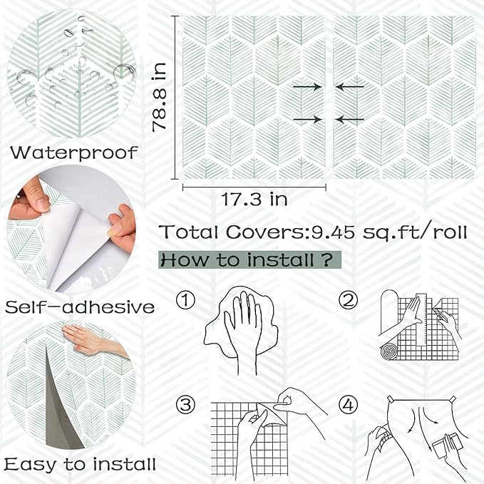 Modern Peel and Stick Wallpaper 17.3''×78.8'' Geometric Wallpaper Boho Contact - Image 3